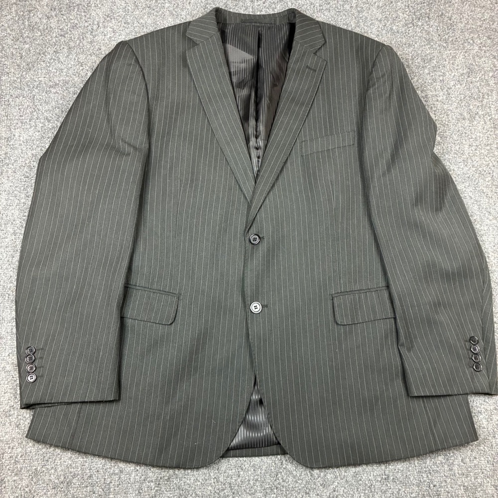 Bertolini Mens Pinstripe Suit Jacket Blazer Wool Silk Blend Charcoal Grey 48R